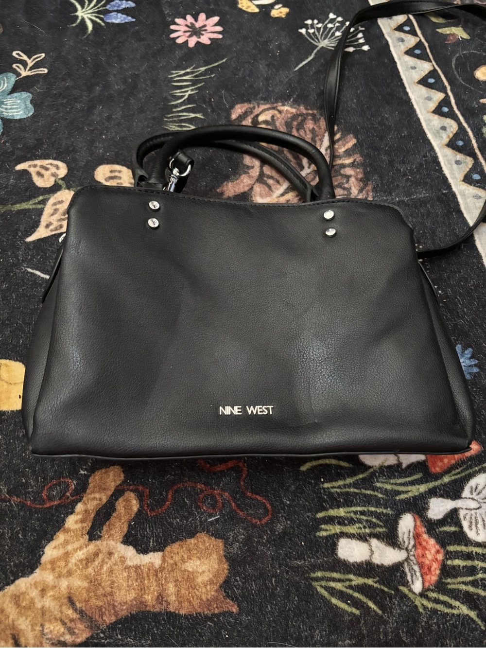 Nine West Black Pebbled Leather Satchel with Removable Strap